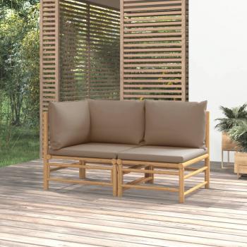 ARDEBO.de - 2-tlg. Garten-Lounge-Set mit Taupe Kissen Bambus