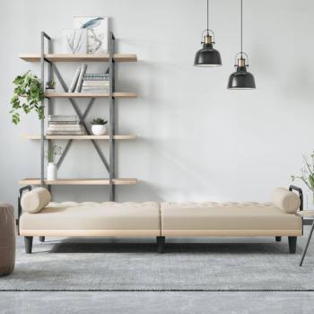 Schlafsofa mit Armlehnen Creme Stoff