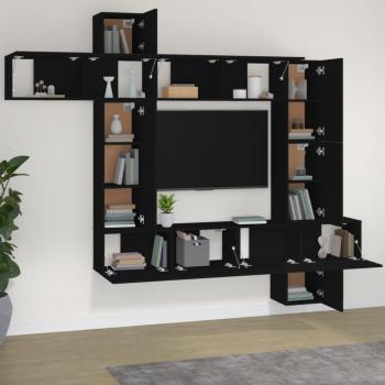 9-tlg. TV-Schrank-Set Schwarz Holzwerkstoff