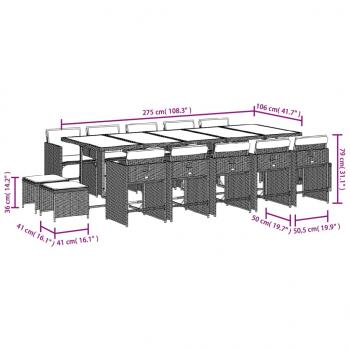 15-tlg. Garten-Essgruppe mit Kissen Grau Poly Rattan