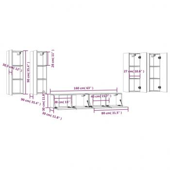 6-tlg. TV-Schrank-Set Räuchereiche Holzwerkstoff