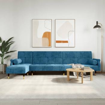 ARDEBO.de - Schlafsofa in L-Form Blau 271x140x70 cm Samt