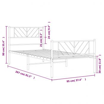 Bettgestell mit Kopf- und Fußteil Metall Schwarz 90x200 cm