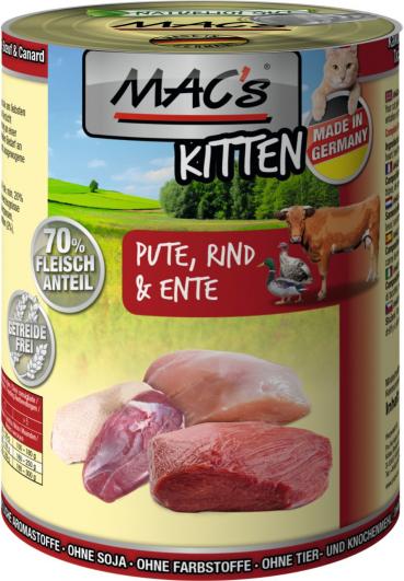 ARDEBO.de MACs Cat Kitten Pute, Rind & Ente 400g 