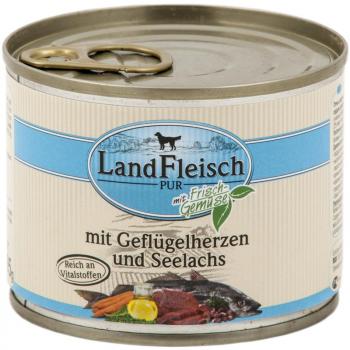 ARDEBO.de Landfleisch Dog Pur Geflügelherzen & Seelachs 195 g