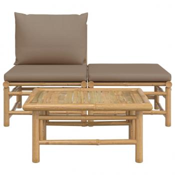 3-tlg. Garten-Lounge-Set mit Taupe Kissen Bambus