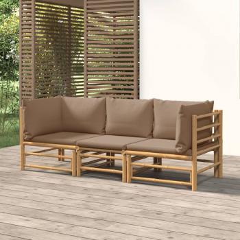 ARDEBO.de - 3-tlg. Garten-Lounge-Set mit Taupe Kissen Bambus