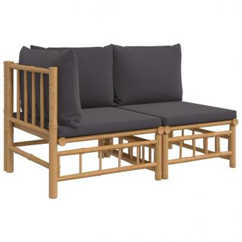 2-tlg. Garten-Lounge-Set mit Dunkelgrauen Kissen Bambus