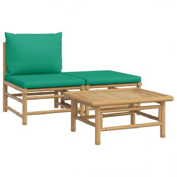 3-tlg. Garten-Lounge-Set mit Grünen Kissen Bambus