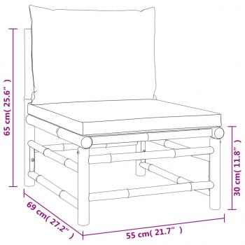 Garten-Mittelsofa mit Taupe Kissen Bambus