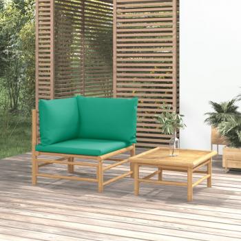 ARDEBO.de - 2-tlg. Garten-Lounge-Set mit Grünen Kissen Bambus