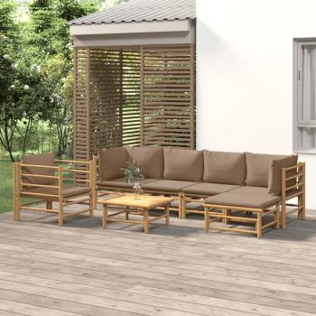 ARDEBO.de - 7-tlg. Garten-Lounge-Set mit Taupe Kissen Bambus