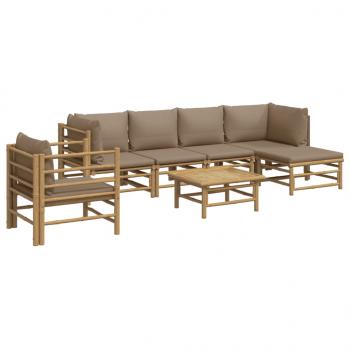 7-tlg. Garten-Lounge-Set mit Taupe Kissen Bambus