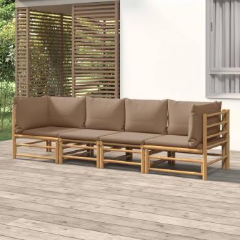 ARDEBO.de - 4-tlg. Garten-Lounge-Set mit Taupe Kissen Bambus