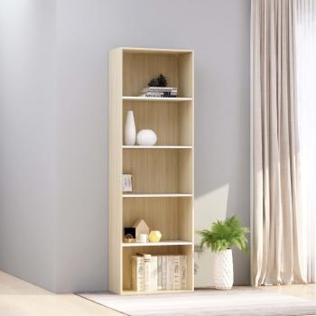 ARDEBO.de - Bücherregal 5 Fächer Weiß Sonoma-Eiche 60x30x189 Holzwerkstoff