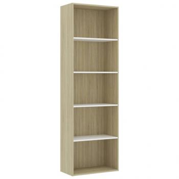 Bücherregal 5 Fächer Weiß Sonoma-Eiche 60x30x189 Holzwerkstoff