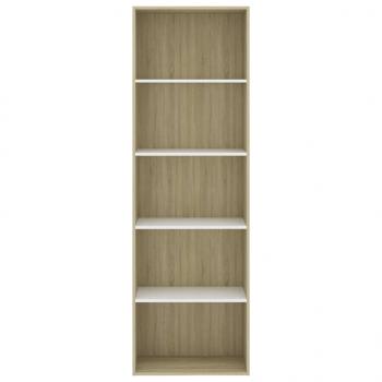 Bücherregal 5 Fächer Weiß Sonoma-Eiche 60x30x189 Holzwerkstoff