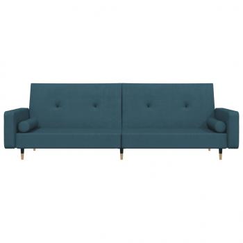 Schlafsofa 2-Sitzer mit 2 Kissen Blau Samt