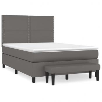 Boxspringbett mit Matratze Grau 140x190 cm Kunstleder