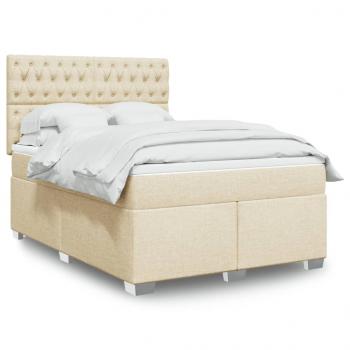 ARDEBO.de - Boxspringbett mit Matratze Creme 140x190 cm Stoff