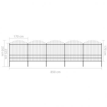 Gartenzaun mit Speerspitzen Stahl (1,75 - 2) x 8,5 m Schwarz