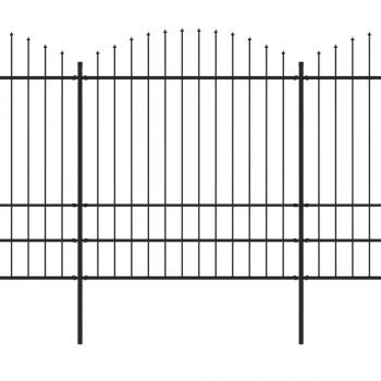 Gartenzaun mit Speerspitzen Stahl (1,75 - 2) x 10,2 m Schwarz