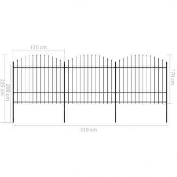 Gartenzaun mit Speerspitzen Stahl (1,5 - 1,75) x 5,1 m Schwarz