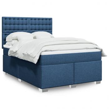 ARDEBO.de - Boxspringbett mit Matratze Blau 140x190 cm Stoff