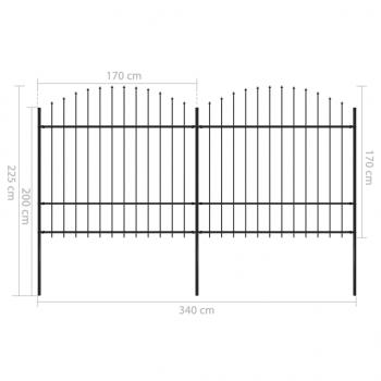 Gartenzaun mit Speerspitzen Stahl (1,5 - 1,75) x 3,4 m Schwarz