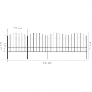 Gartenzaun mit Speerspitzen Stahl (1,5 - 1,75) x 6,8 m Schwarz