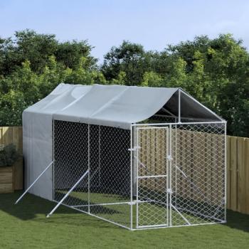 ARDEBO.de - Outdoor-Hundezwinger mit Dach Silbern 2x6x2,5m Verzinkter Stahl