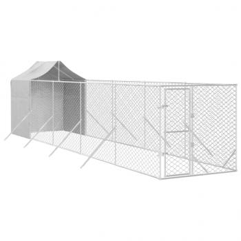 Outdoor-Hundezwinger mit Dach Silbern 2x10x2,5 m Stahl Verzinkt