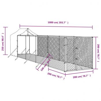 Outdoor-Hundezwinger mit Dach Silbern 2x10x2,5 m Stahl Verzinkt