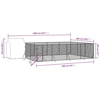 Outdoor-Hundezwinger mit Dach Silbern 6x6x2,5m Verzinkter Stahl