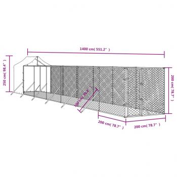 Outdoor-Hundezwinger mit Dach Silbern 2x14x2,5 m Stahl Verzinkt