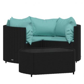 4-tlg. Garten-Lounge-Set mit Kissen Schwarz Poly Rattan