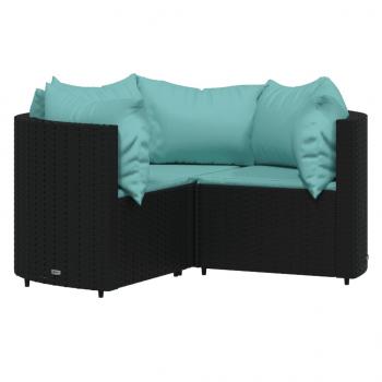 4-tlg. Garten-Lounge-Set mit Kissen Schwarz Poly Rattan