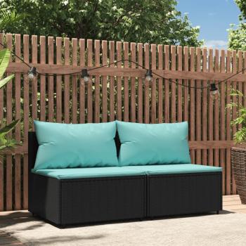 ARDEBO.de - Garten-Mittelsofas mit Kissen 2 Stk. Schwarz Poly Rattan