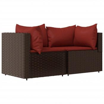 3-tlg. Garten-Lounge-Set mit Kissen Braun Poly Rattan