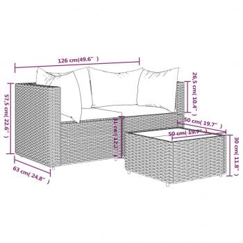 3-tlg. Garten-Lounge-Set mit Kissen Braun Poly Rattan