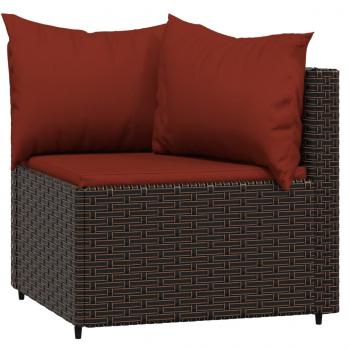 4-tlg. Garten-Lounge-Set mit Kissen Braun Poly Rattan