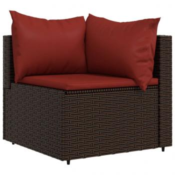 4-tlg. Garten-Lounge-Set mit Kissen Braun Poly Rattan