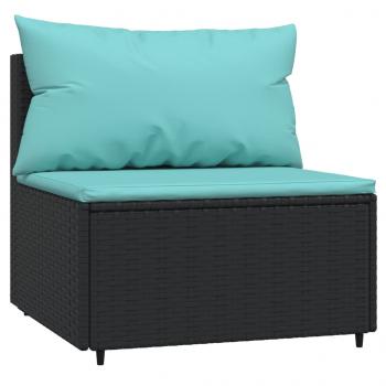 Garten-Mittelsofa mit Kissen Schwarz Poly Rattan