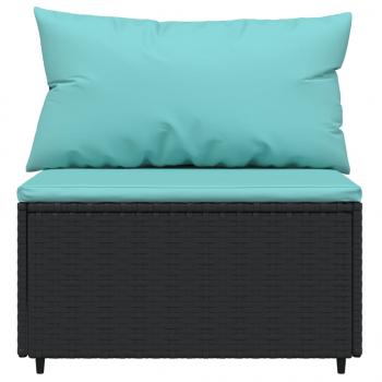 Garten-Mittelsofa mit Kissen Schwarz Poly Rattan