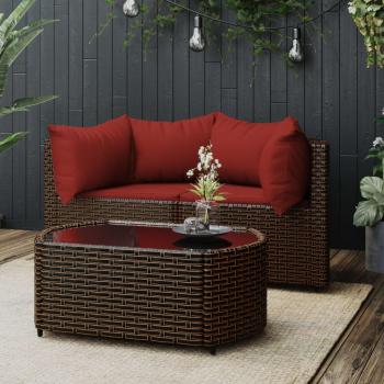 ARDEBO.de - 3-tlg. Garten-Lounge-Set mit Kissen Braun Poly Rattan