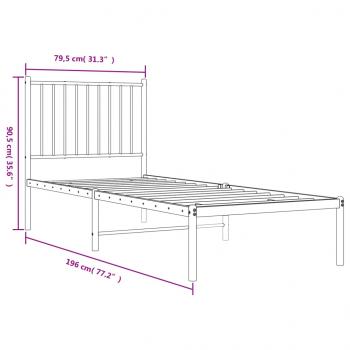 Bettgestell mit Kopfteil Metall Weiß 75x190 cm