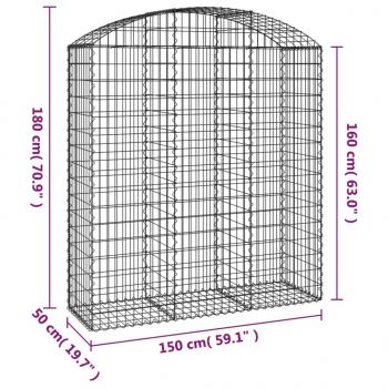 Gabione mit Hochbogen 150x50x160/180 cm Verzinktes Eisen