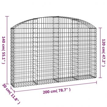 Gabione mit Hochbogen 200x30x120/140 cm Verzinktes Eisen