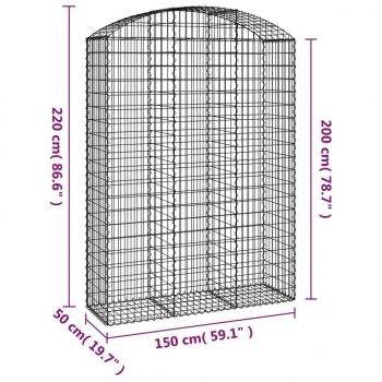 Gabione mit Hochbogen 150x50x200/220 cm Verzinktes Eisen