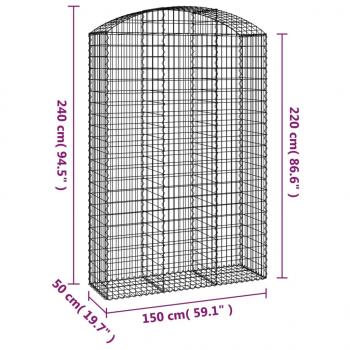 Gabione mit Hochbogen 150x50x220/240 cm Verzinktes Eisen